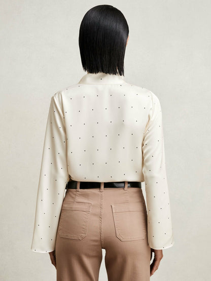 Reiss Featured - Satin Polka Dot Tie Neck Blouse in Ivory