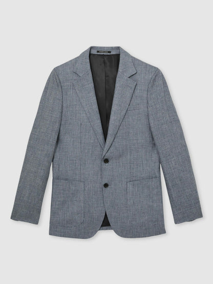 Reiss Popular Choice - Slim Fit Single Breasted Linen Check Suit Blazer in Soft Blue