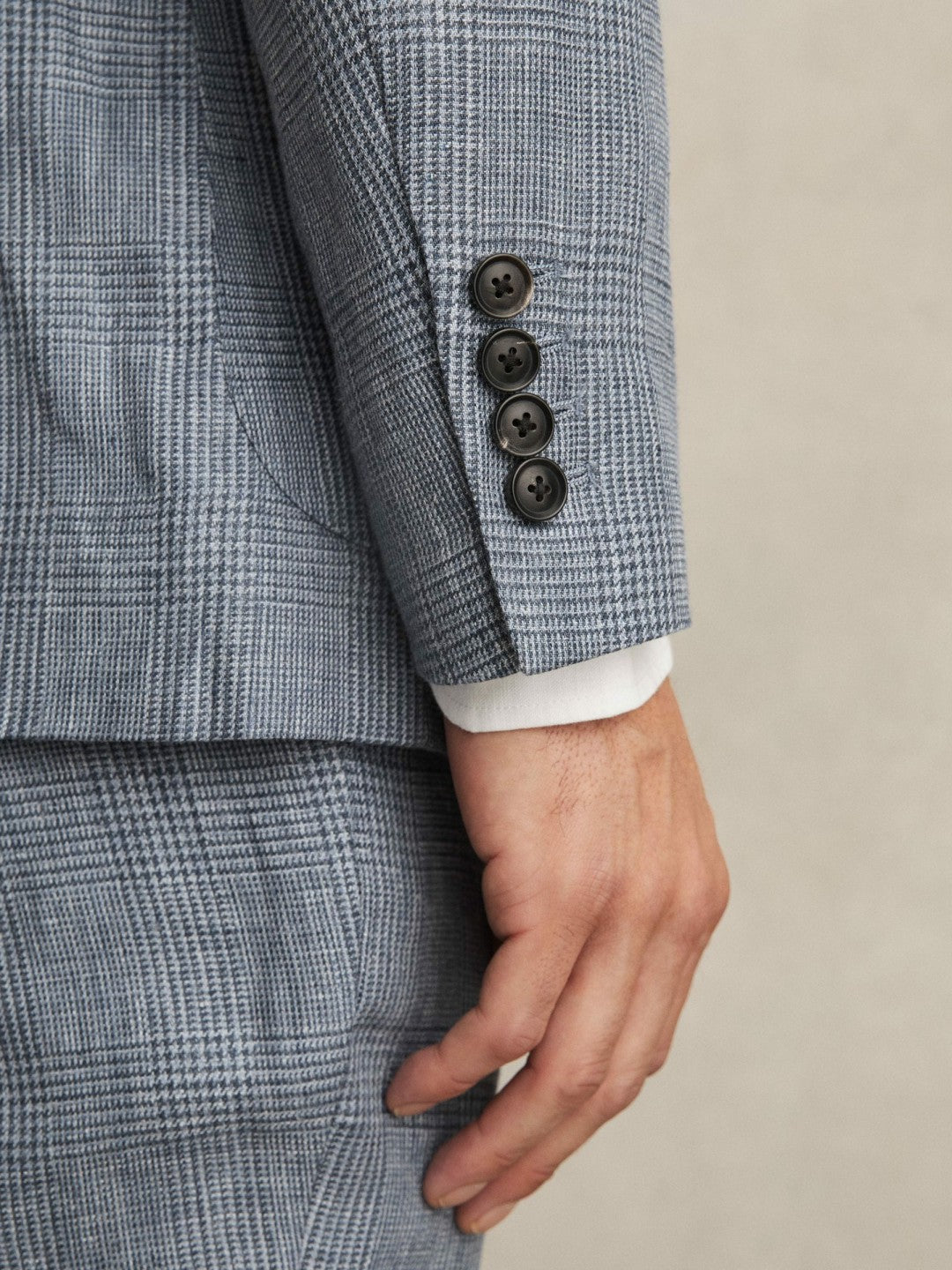Reiss Popular Choice - Slim Fit Single Breasted Linen Check Suit Blazer in Soft Blue