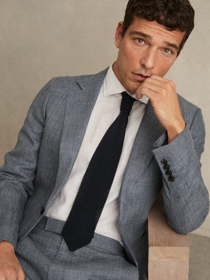 Reiss Popular Choice - Slim Fit Single Breasted Linen Check Suit Blazer in Soft Blue