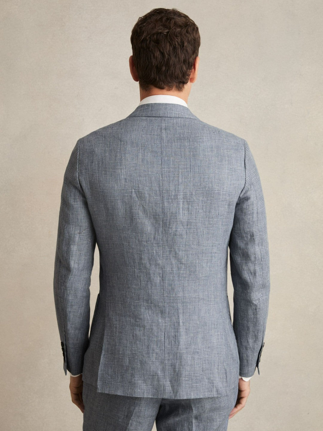Reiss Popular Choice - Slim Fit Single Breasted Linen Check Suit Blazer in Soft Blue