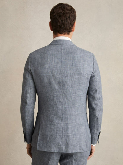 Reiss Popular Choice - Slim Fit Single Breasted Linen Check Suit Blazer in Soft Blue