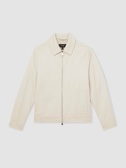 Reiss Best Seller - Lyocell-Cotton Zip-Through Twill Jacket in Ecru