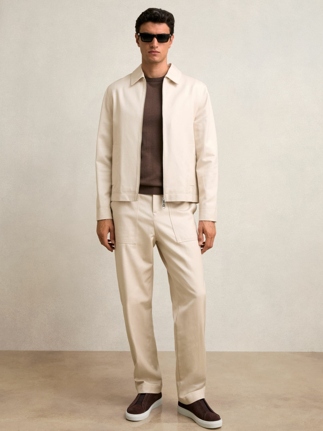 Reiss Best Seller - Lyocell-Cotton Zip-Through Twill Jacket in Ecru
