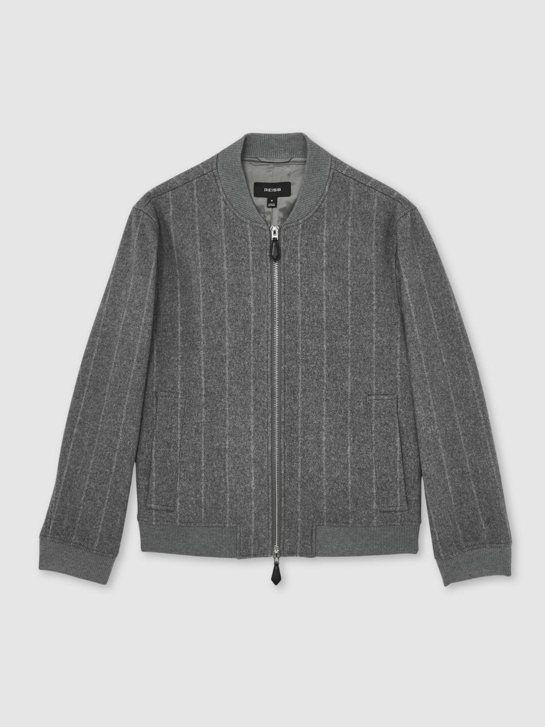 Reiss Savings - Wool-Blend Chalk-Stripe Bomber Jacket in Grey
