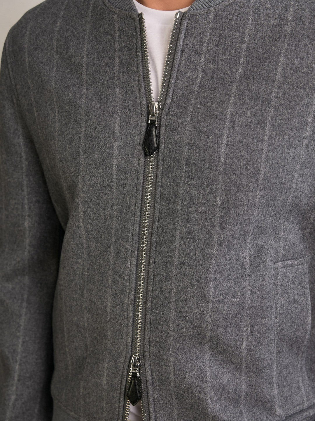 Reiss Savings - Wool-Blend Chalk-Stripe Bomber Jacket in Grey