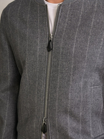 Reiss Savings - Wool-Blend Chalk-Stripe Bomber Jacket in Grey