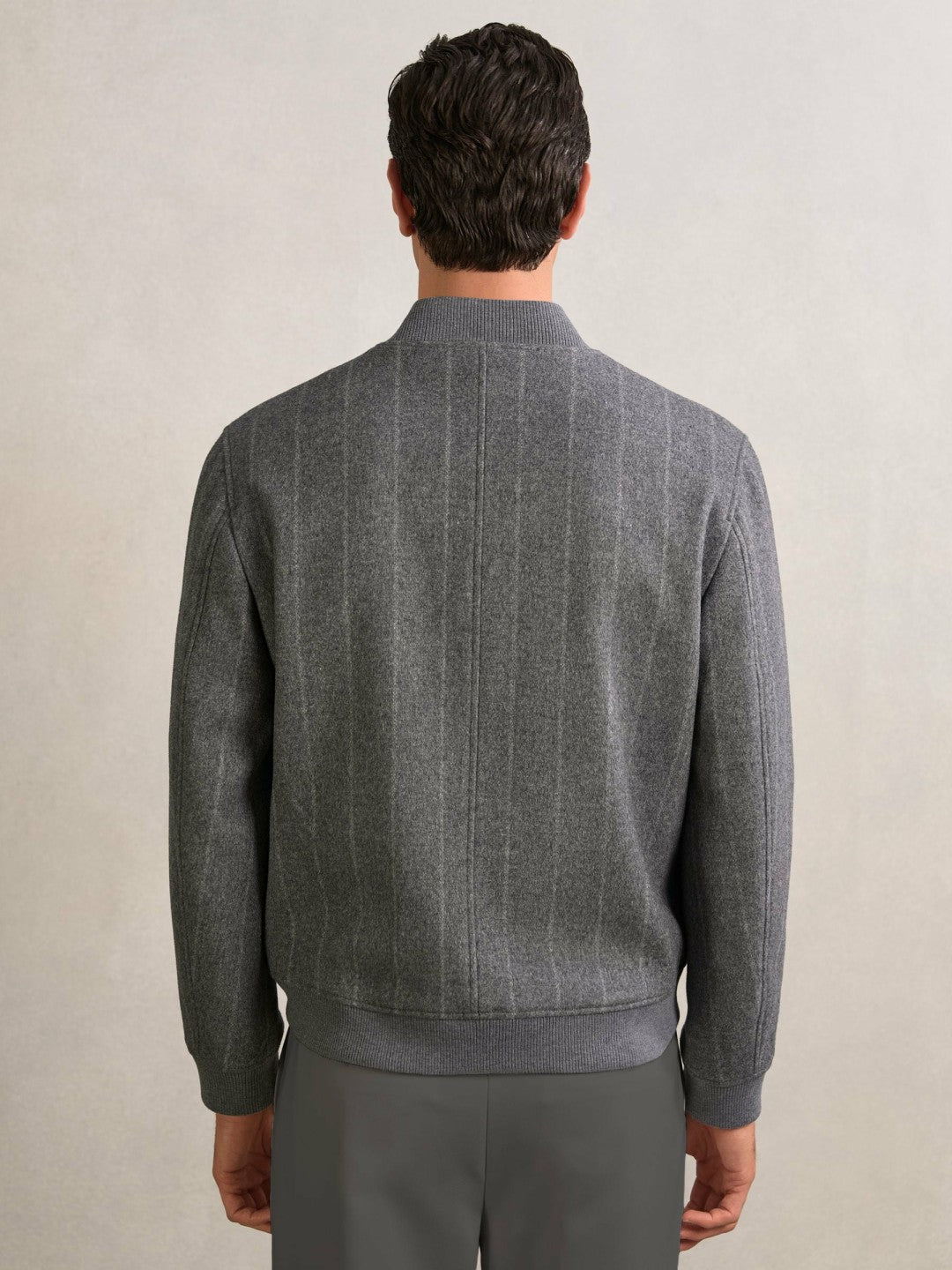 Reiss Savings - Wool-Blend Chalk-Stripe Bomber Jacket in Grey