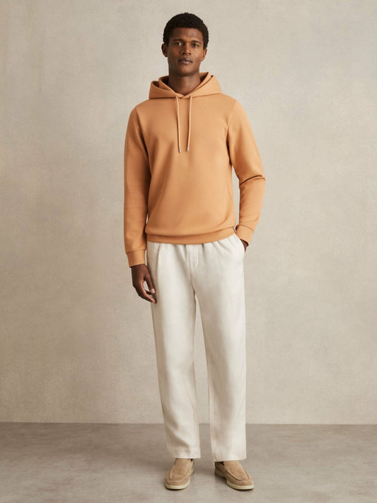 Reiss Savings - Interlock Jersey Drawstring Hoodie in Light Camel Brown
