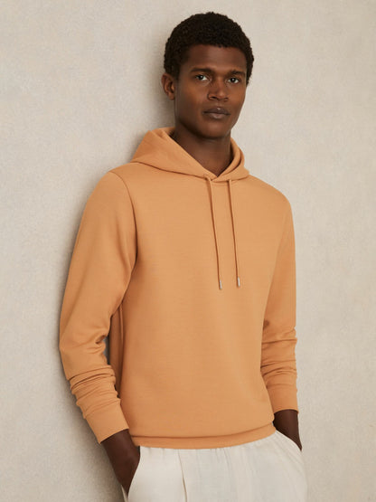 Reiss Savings - Interlock Jersey Drawstring Hoodie in Light Camel Brown