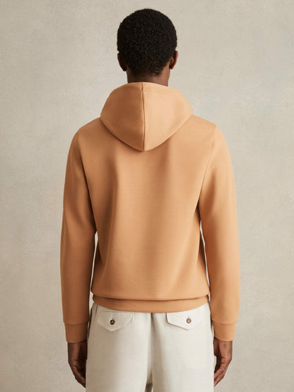 Reiss Savings - Interlock Jersey Drawstring Hoodie in Light Camel Brown