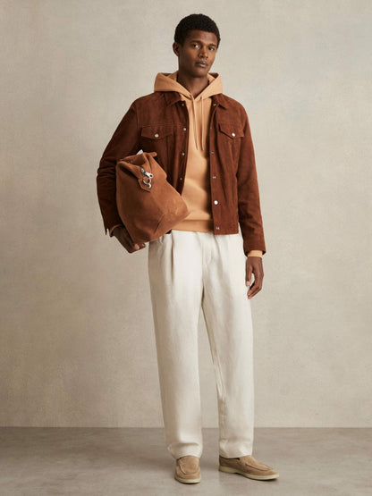 Reiss Savings - Interlock Jersey Drawstring Hoodie in Light Camel Brown