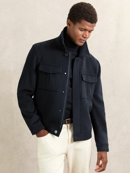 Reiss Sale - Wool Blend Twin Pocket Zipped Jacket in Navy