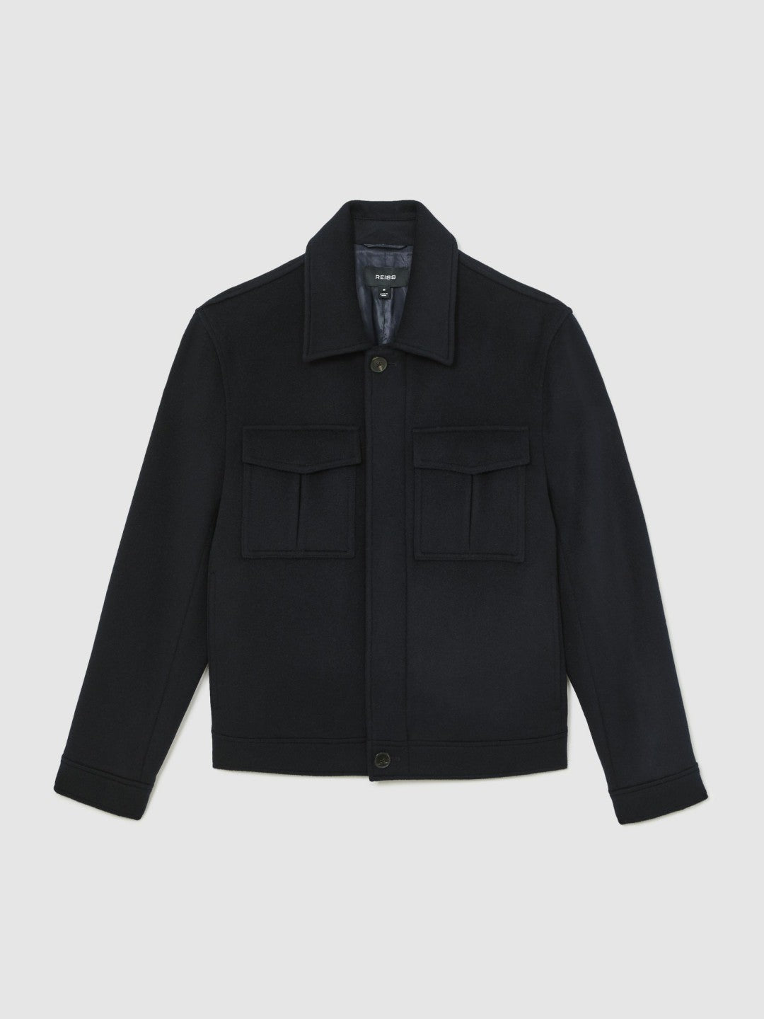 Reiss Sale - Wool Blend Twin Pocket Zipped Jacket in Navy