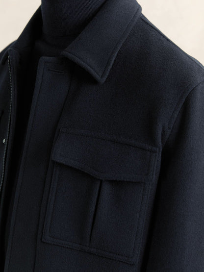 Reiss Sale - Wool Blend Twin Pocket Zipped Jacket in Navy
