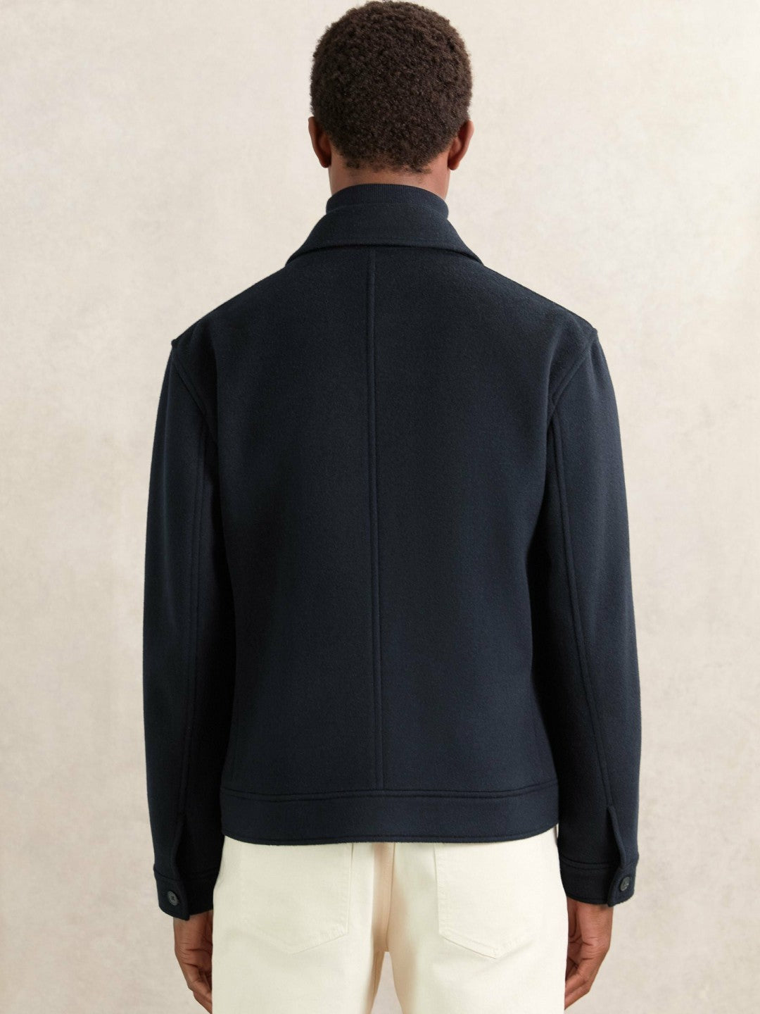Reiss Sale - Wool Blend Twin Pocket Zipped Jacket in Navy