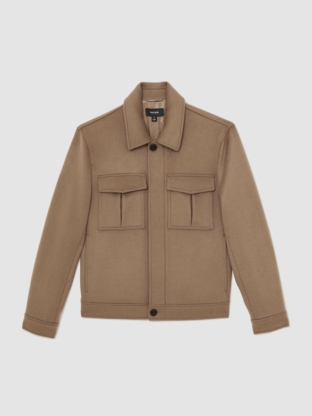 Reiss Popular Choice - Wool Blend Twin Pocket Zipped Jacket in Dark Brown