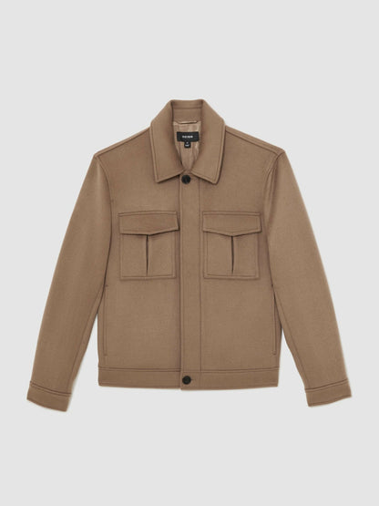 Reiss Popular Choice - Wool Blend Twin Pocket Zipped Jacket in Dark Brown