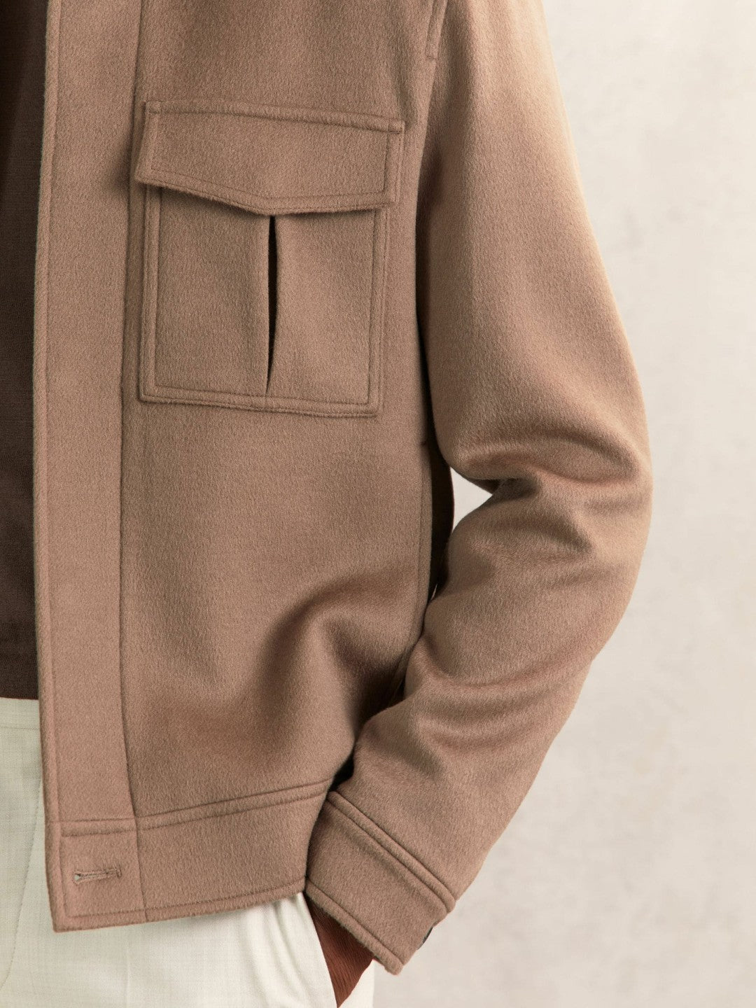 Reiss Popular Choice - Wool Blend Twin Pocket Zipped Jacket in Dark Brown