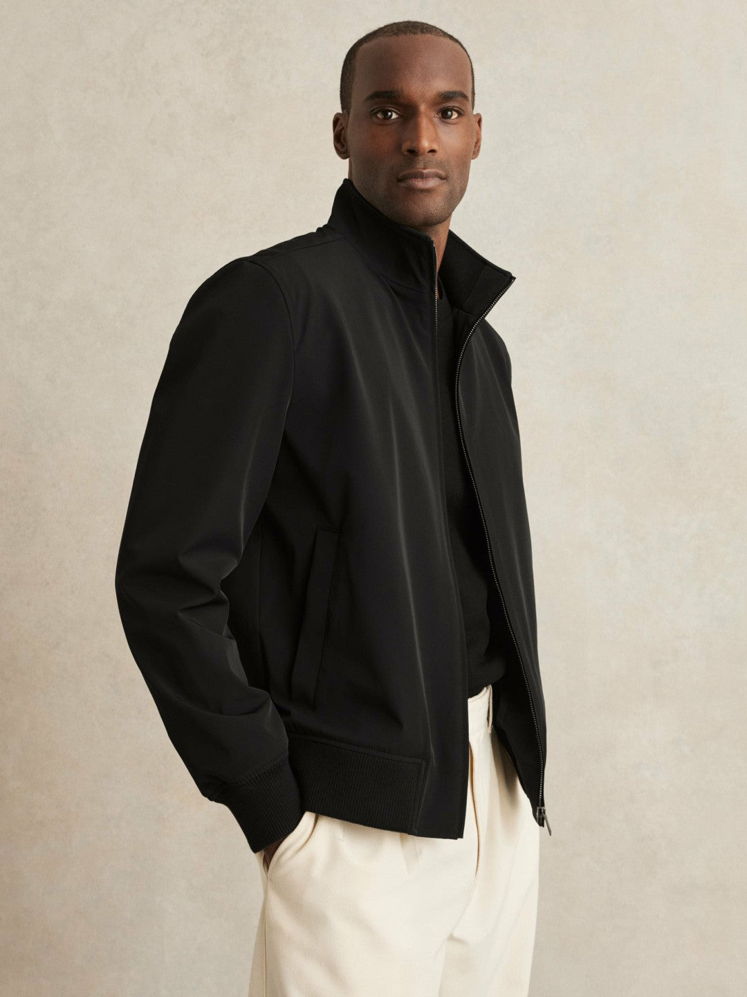 Reiss Best Seller - Funnel-Neck Technical Jacket in Black