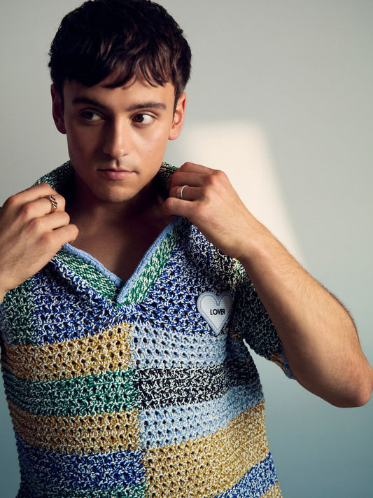 Reiss Value - | Tom Daley Crochet Polo Shirt in Yellow/Green/Blue Multi