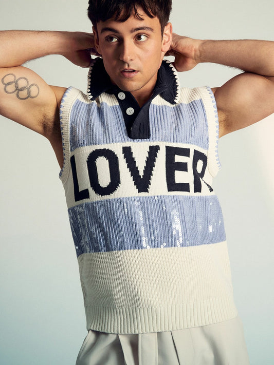 Reiss Popular Choice - | Tom Daley Stripe Polo Vest in Soft Blue