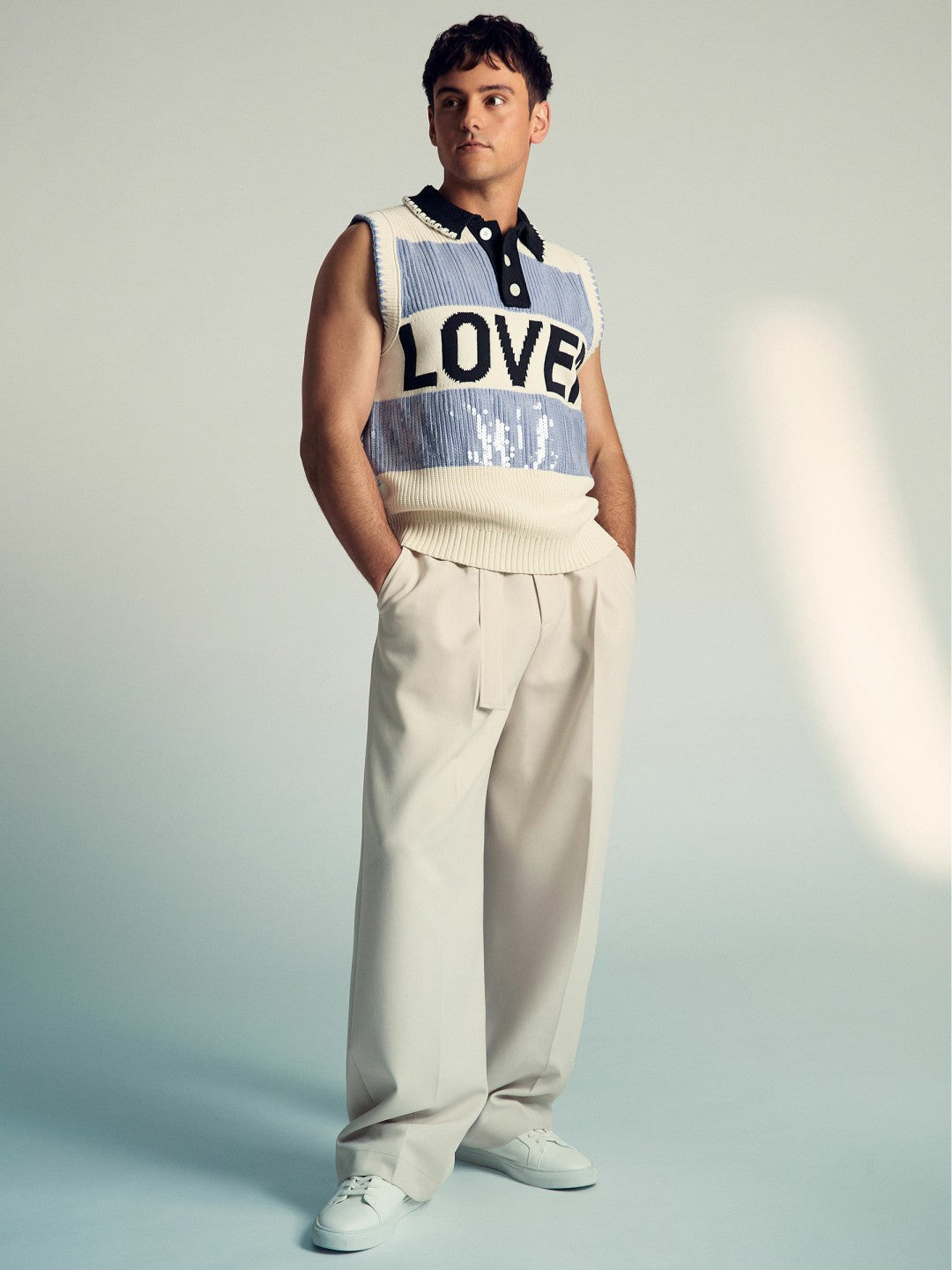 Reiss Popular Choice - | Tom Daley Stripe Polo Vest in Soft Blue