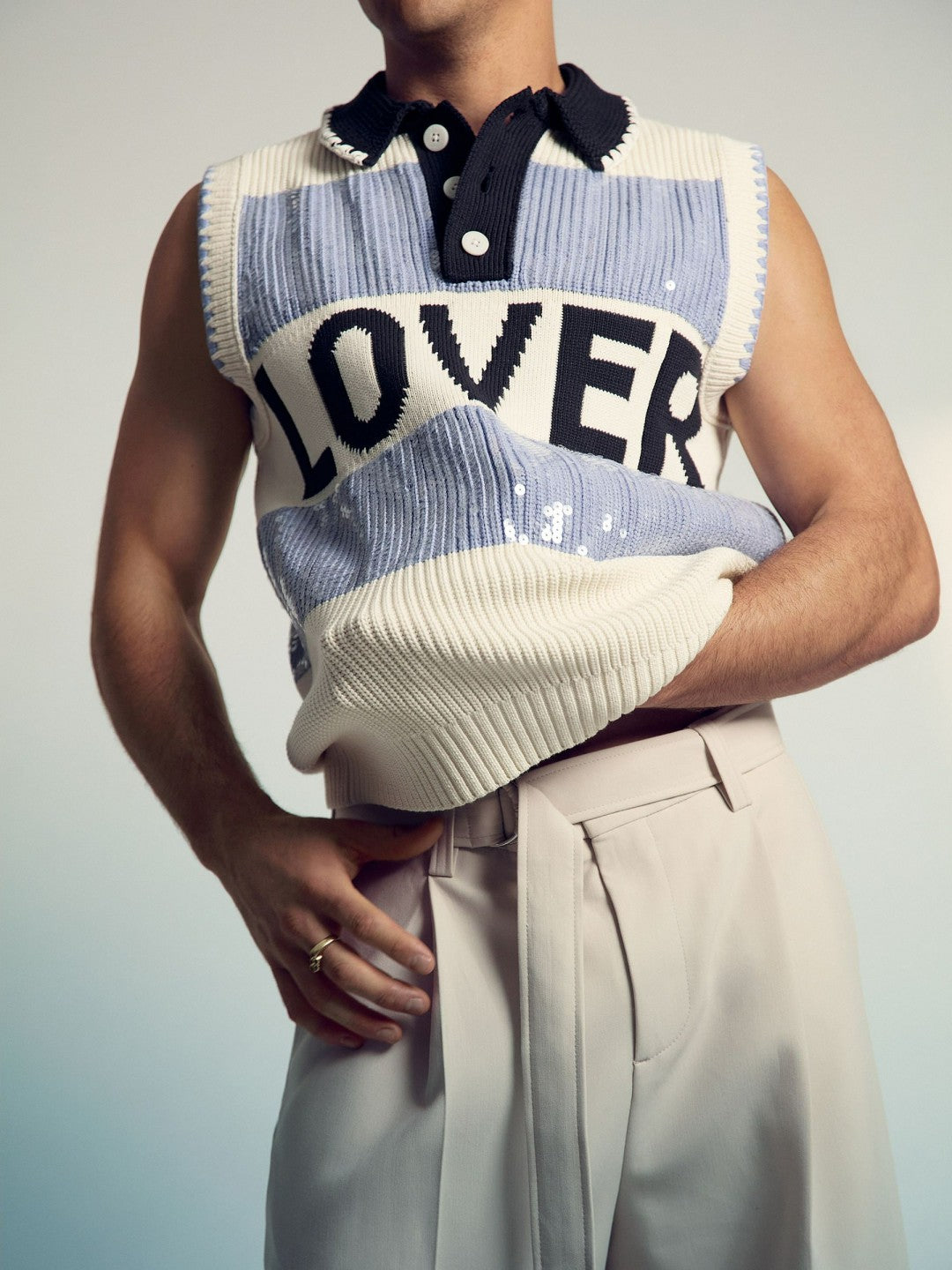 Reiss Popular Choice - | Tom Daley Stripe Polo Vest in Soft Blue