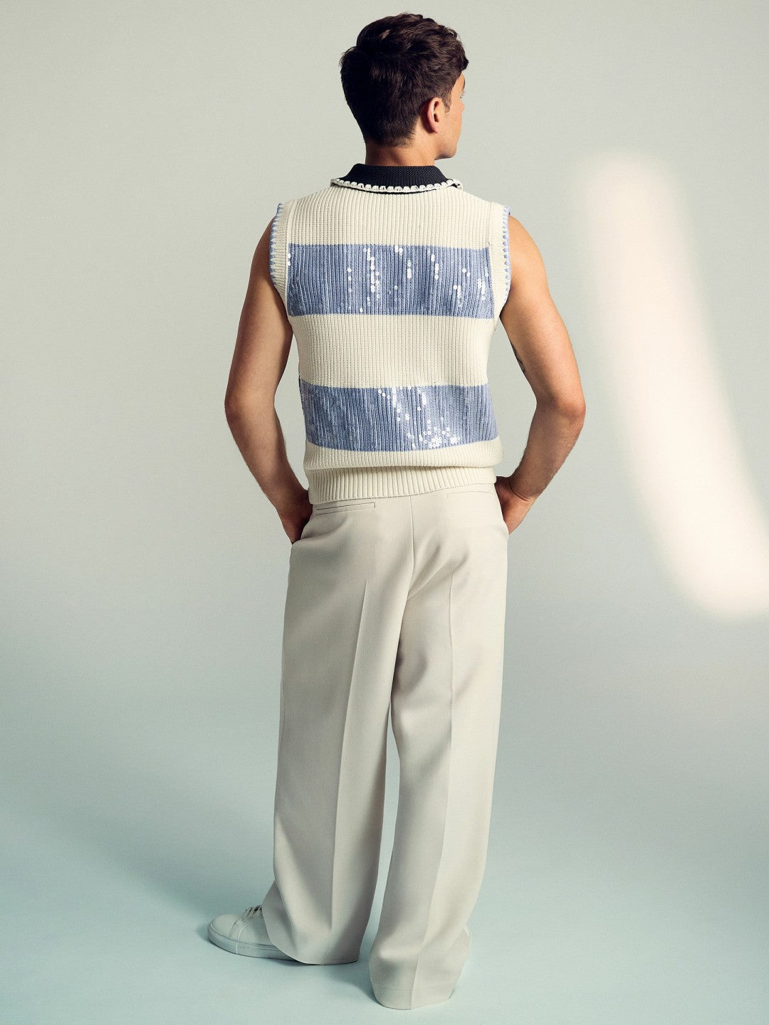 Reiss Popular Choice - | Tom Daley Stripe Polo Vest in Soft Blue