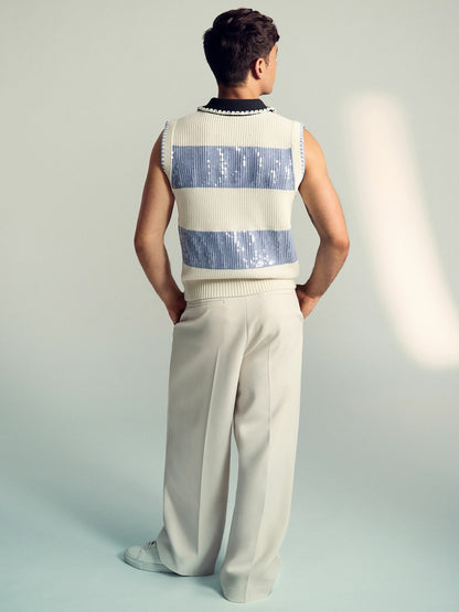 Reiss Popular Choice - | Tom Daley Stripe Polo Vest in Soft Blue