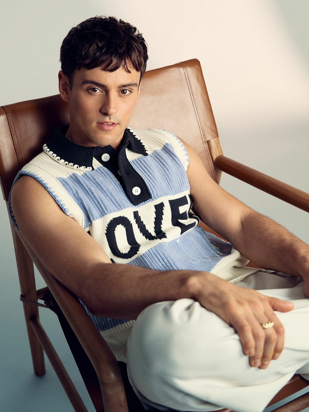Reiss Popular Choice - | Tom Daley Stripe Polo Vest in Soft Blue