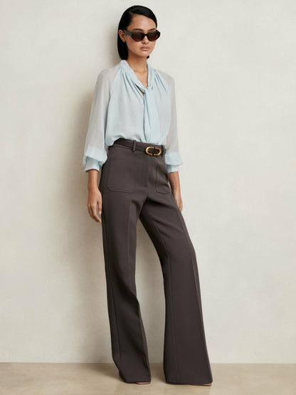 Reiss Twill Patch-Pocket Flared Trousers in Mauve Neutral