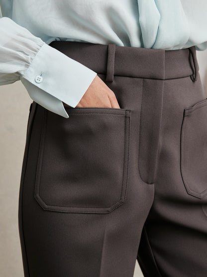 Reiss Twill Patch-Pocket Flared Trousers in Mauve Neutral