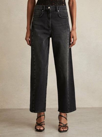 Reiss Affordable - Petite Barrel-Leg Seam Jeans in Washed Grey