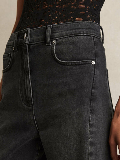 Reiss Affordable - Petite Barrel-Leg Seam Jeans in Washed Grey