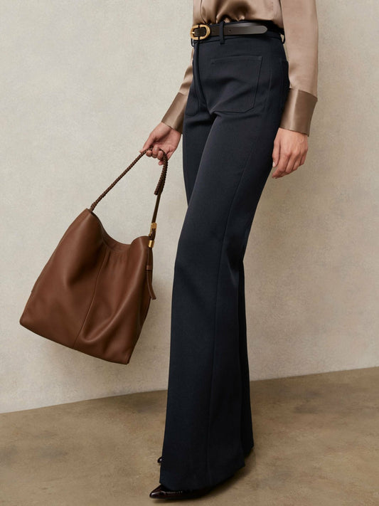 Reiss Petite Twill Patch-Pocket Flared Trousers in Navy