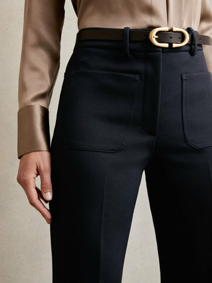 Reiss Petite Twill Patch-Pocket Flared Trousers in Navy