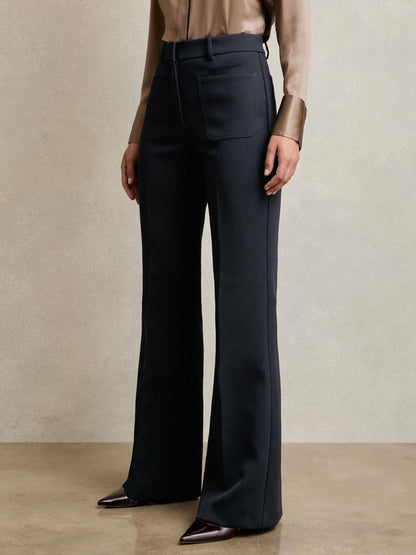 Reiss Petite Twill Patch-Pocket Flared Trousers in Navy
