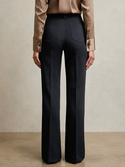 Reiss Petite Twill Patch-Pocket Flared Trousers in Navy