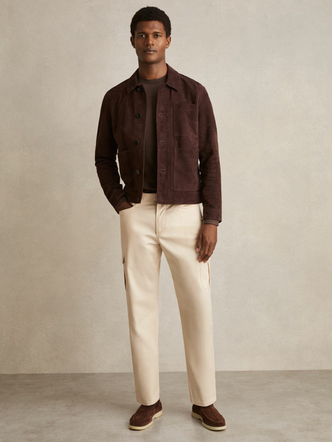 Reiss Popular Choice - Cotton-Lyocell Cargo Trousers in Light Stone