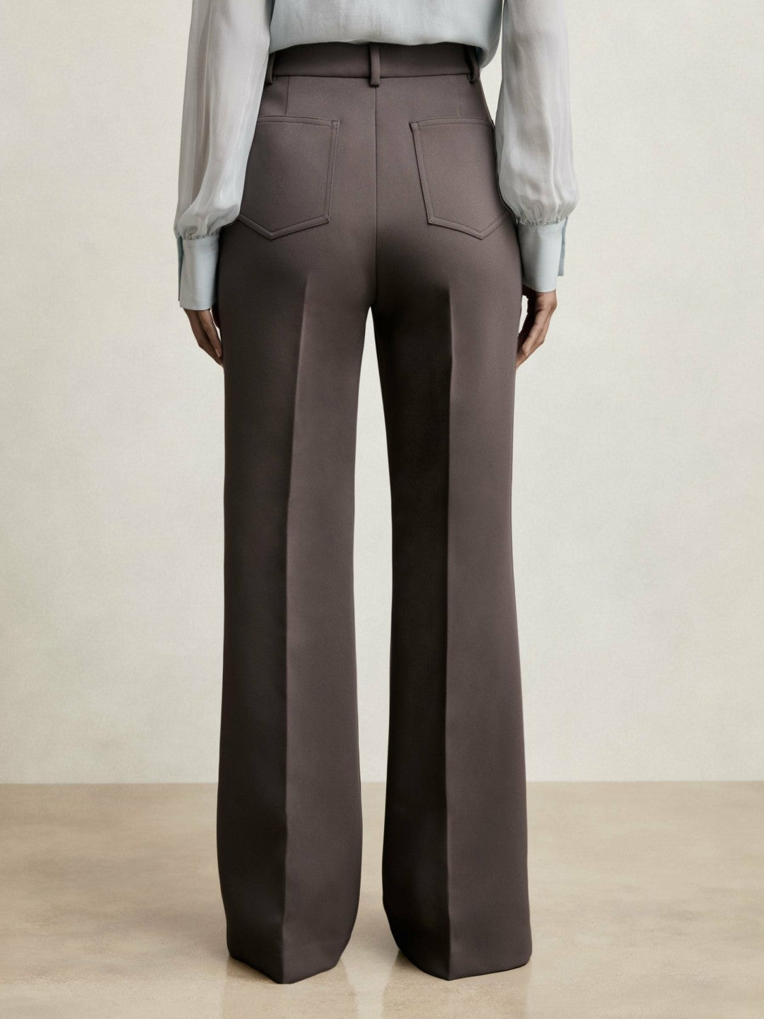 Reiss Petite Twill Patch-Pocket Flared Trousers in Mauve Neutral