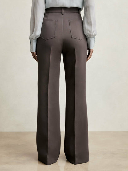 Reiss Petite Twill Patch-Pocket Flared Trousers in Mauve Neutral