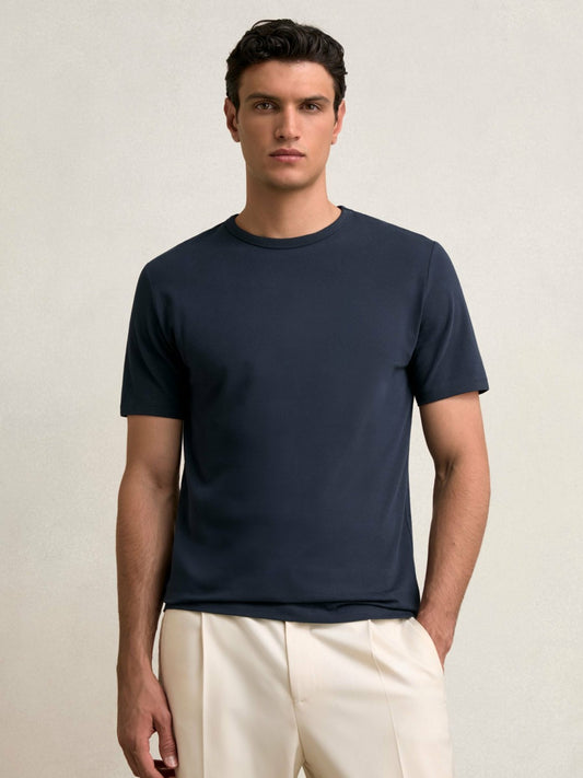 Reiss Sale - Stretch-Cotton Crew-Neck T-Shirt in Navy