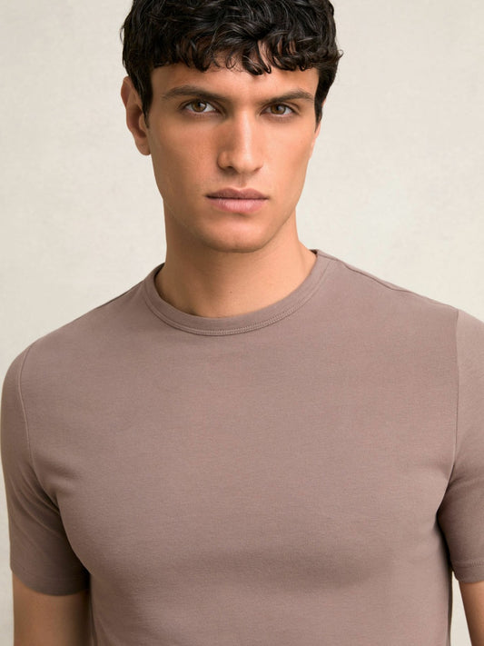 Reiss Best Seller - Stretch-Cotton Crew-Neck T-Shirt in Taupe Brown