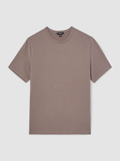 Reiss Best Seller - Stretch-Cotton Crew-Neck T-Shirt in Taupe Brown