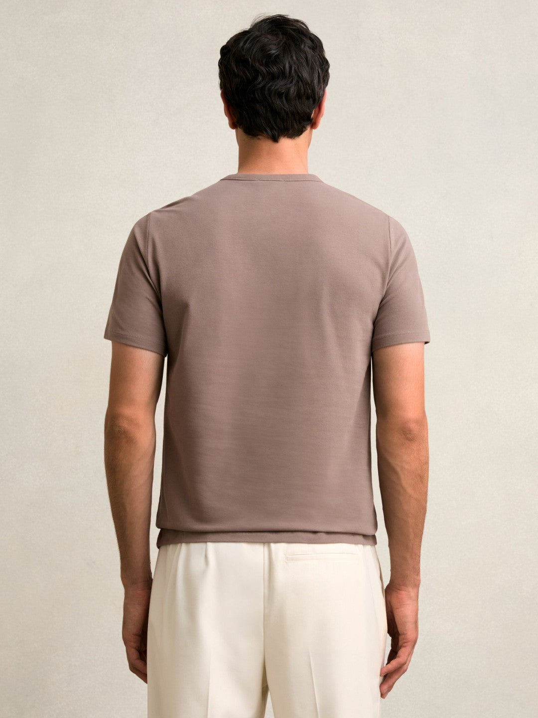 Reiss Best Seller - Stretch-Cotton Crew-Neck T-Shirt in Taupe Brown