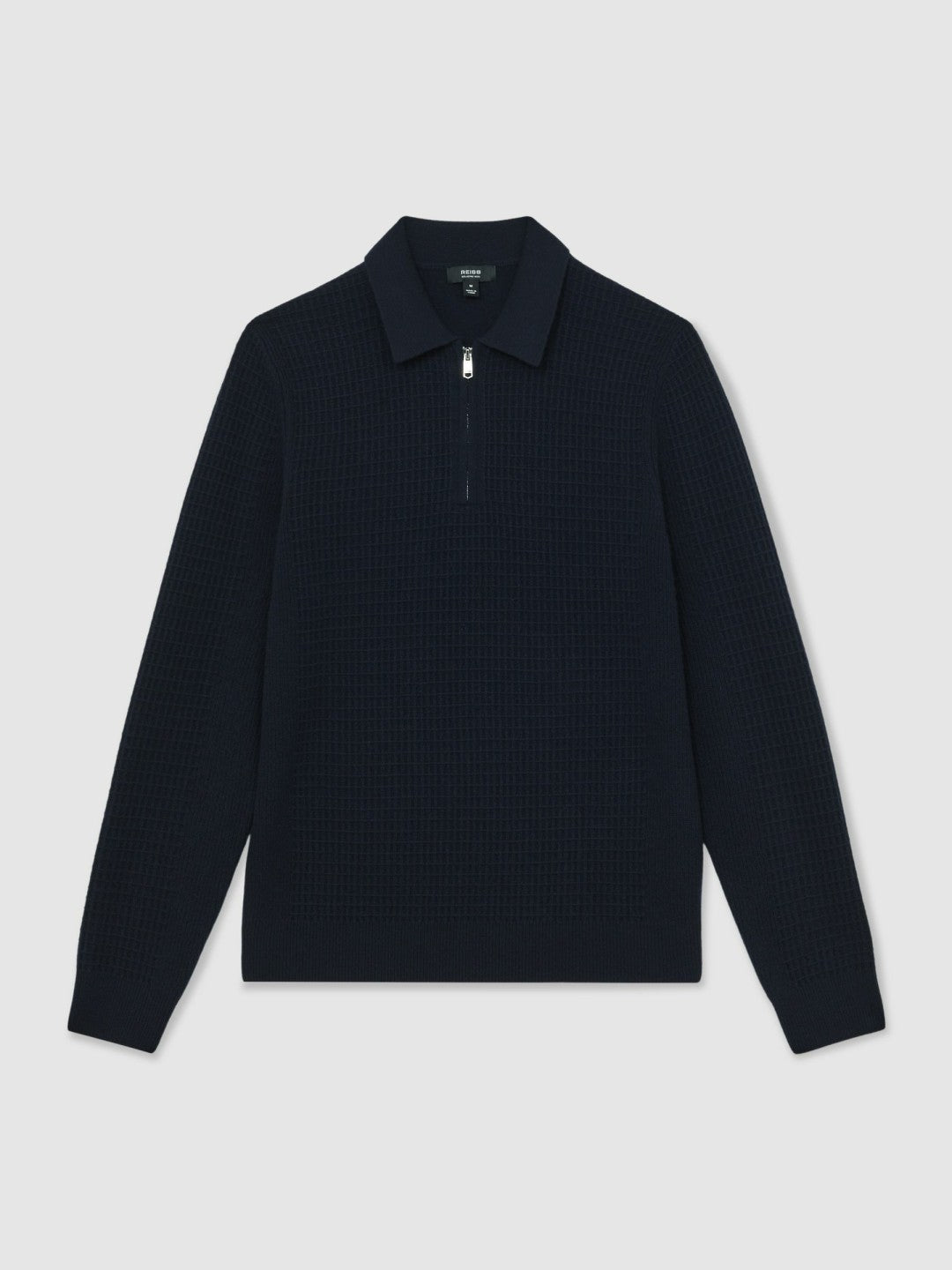 Reiss Best Seller - Wool Waffle-Knit Half-Zip Polo Shirt in Navy