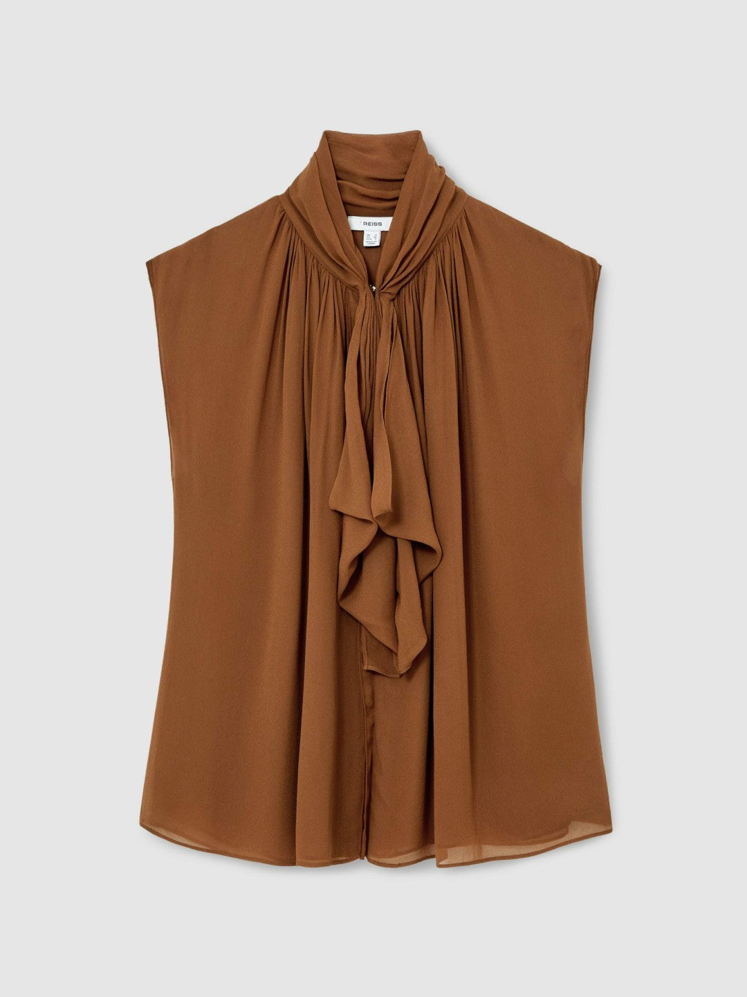 Reiss Best Seller - Crepe-Chiffon Ruffle Sleeveless Top in Tan Brown