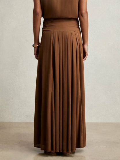 Reiss Jersey Ruched-Waist Maxi Skirt in Tan Brown