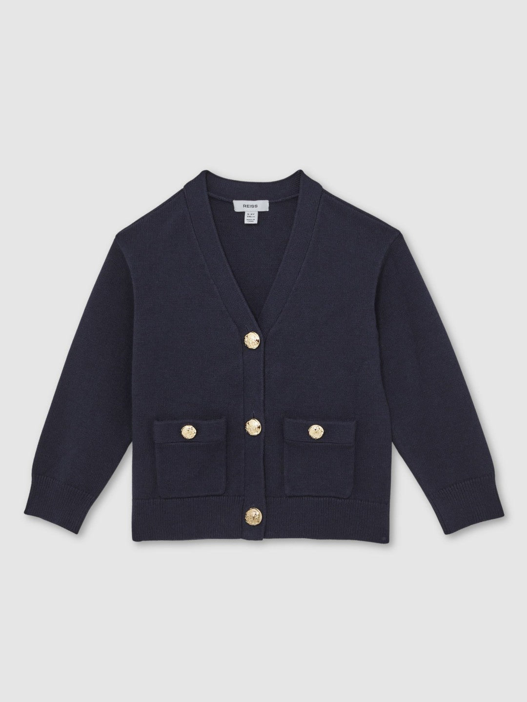 Reiss Offer - 13-14 yrs Knitted Embossed-Button Cardigan in Navy